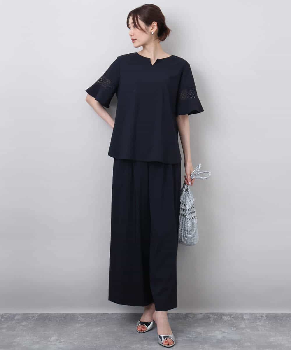 F1LHA62150 MK MICHEL KLEIN(小さいサイズ)(メゾン ドゥ サンク) 【小さいサイズ】リラクシーワイドパンツ/UVカット/接触冷感/洗える/セットアップ対応 ベージュ