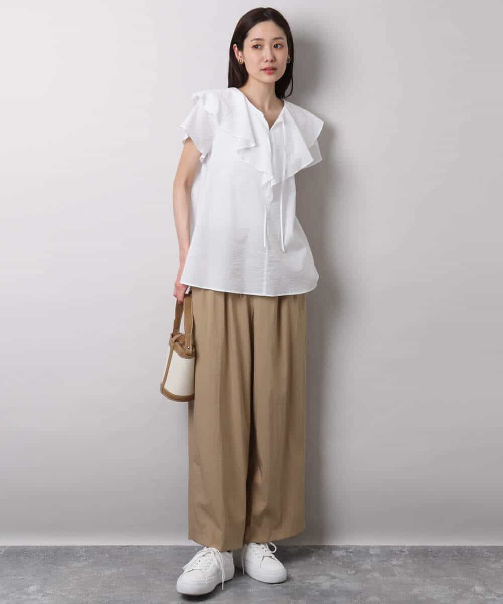 F1LHA62150 MK MICHEL KLEIN(小さいサイズ)(メゾン ドゥ サンク) 【小さいサイズ】リラクシーワイドパンツ/UVカット/接触冷感/洗える/セットアップ対応 ベージュ