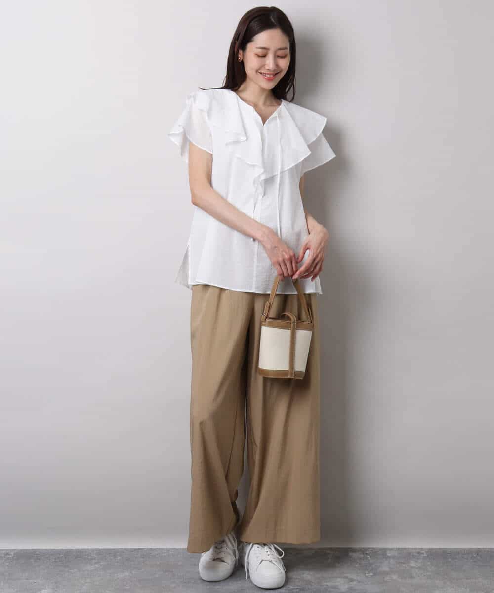 F1LHA62150 MK MICHEL KLEIN(小さいサイズ)(メゾン ドゥ サンク) 【小さいサイズ】リラクシーワイドパンツ/UVカット/接触冷感/洗える/セットアップ対応 ベージュ