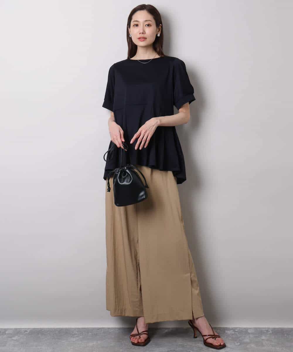 F1LHA62150 MK MICHEL KLEIN(小さいサイズ)(メゾン ドゥ サンク) 【小さいサイズ】リラクシーワイドパンツ/UVカット/接触冷感/洗える/セットアップ対応 ベージュ