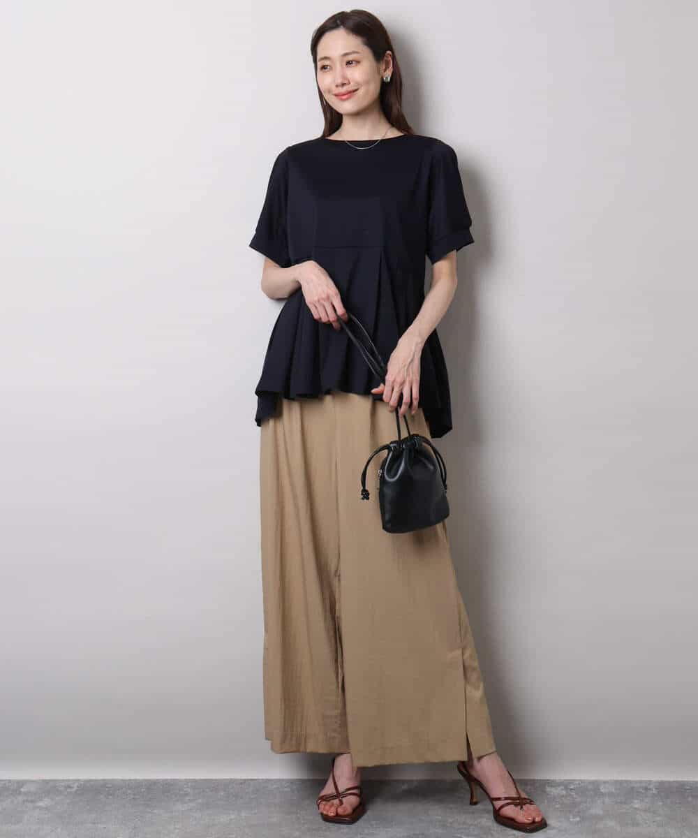 F1LHA62150 MK MICHEL KLEIN(小さいサイズ)(メゾン ドゥ サンク) 【小さいサイズ】リラクシーワイドパンツ/UVカット/接触冷感/洗える/セットアップ対応 ベージュ