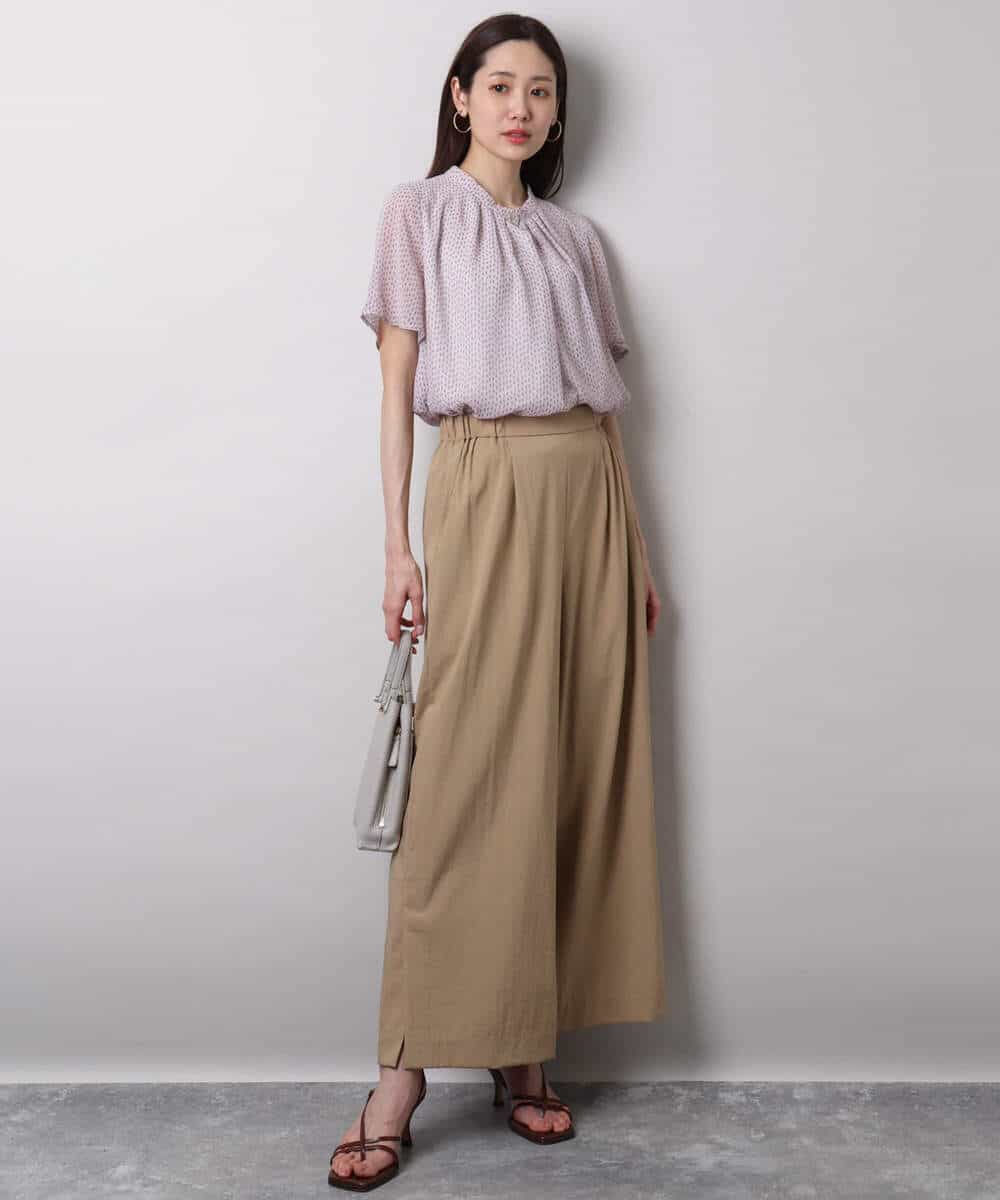 F1LHA62150 MK MICHEL KLEIN(小さいサイズ)(メゾン ドゥ サンク) 【小さいサイズ】リラクシーワイドパンツ/UVカット/接触冷感/洗える/セットアップ対応 ベージュ