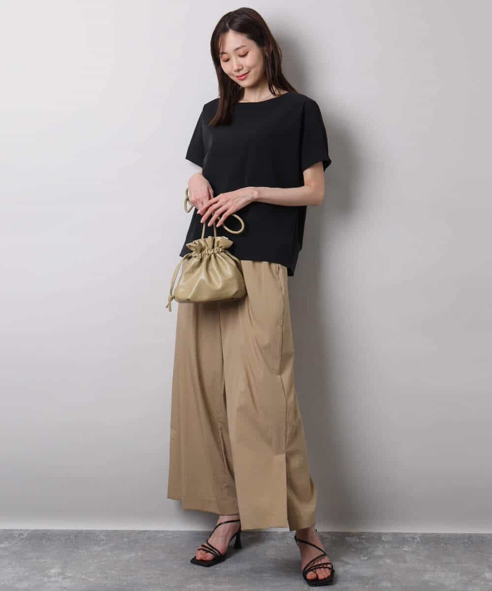 F1LHA62150 MK MICHEL KLEIN(小さいサイズ)(メゾン ドゥ サンク) 【小さいサイズ】リラクシーワイドパンツ/UVカット/接触冷感/洗える/セットアップ対応 ベージュ