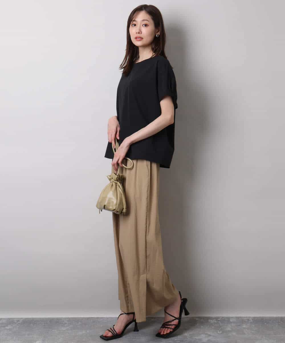 F1LHA62150 MK MICHEL KLEIN(小さいサイズ)(メゾン ドゥ サンク) 【小さいサイズ】リラクシーワイドパンツ/UVカット/接触冷感/洗える/セットアップ対応 ベージュ