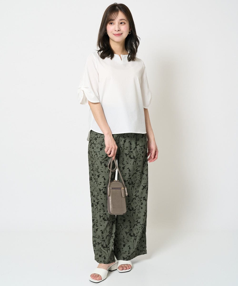 F1LHA63160 MK MICHEL KLEIN(小さいサイズ)(メゾン ドゥ サンク) 【小さいサイズ】フラワー柄ワイドパンツ/洗える ブラック