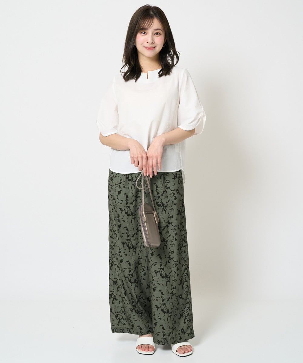 F1LHA63160 MK MICHEL KLEIN(小さいサイズ)(メゾン ドゥ サンク) 【小さいサイズ】フラワー柄ワイドパンツ/洗える ブラック