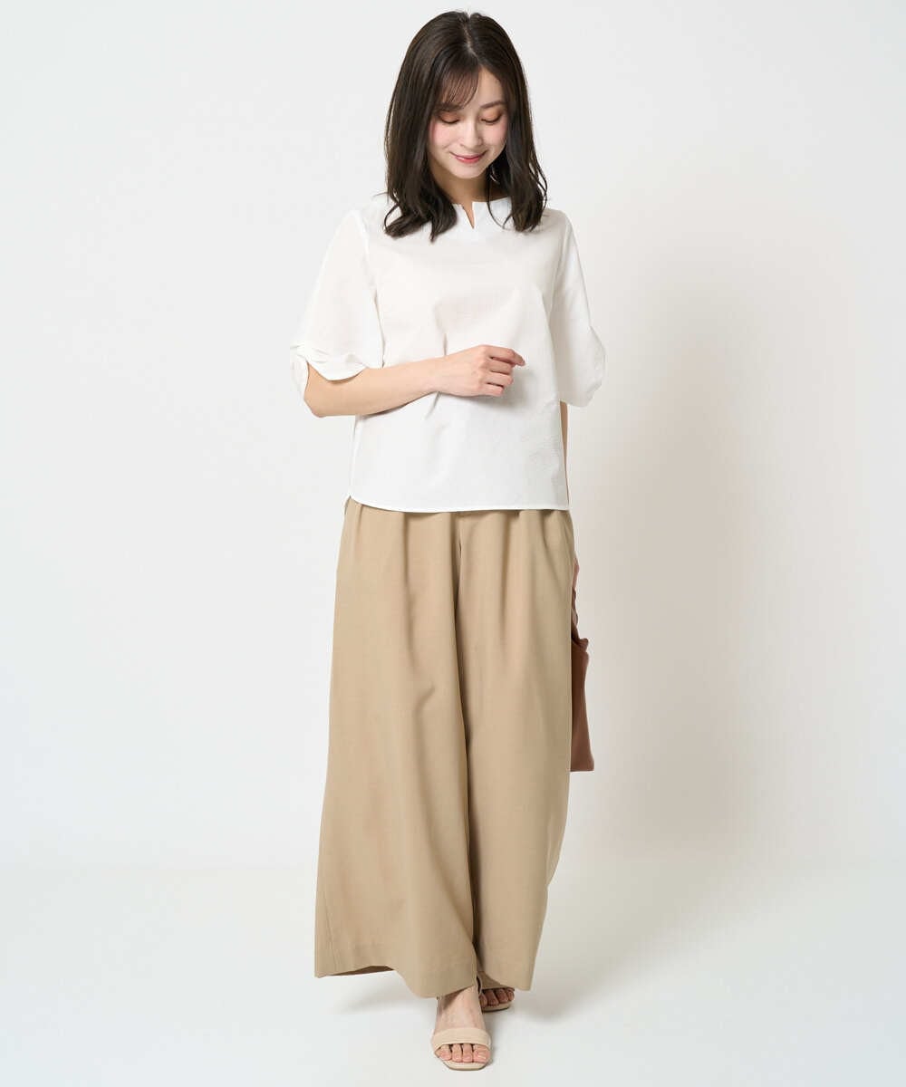F1LHA68160 MK MICHEL KLEIN(小さいサイズ)(メゾン ドゥ サンク) 【小さいサイズ】2タックワイドパンツ/洗える ベージュ