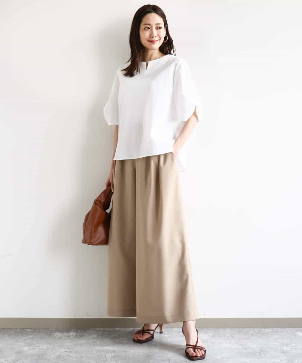 F1LHA68160 MK MICHEL KLEIN(小さいサイズ)(メゾン ドゥ サンク) 【小さいサイズ】2タックワイドパンツ/洗える ベージュ
