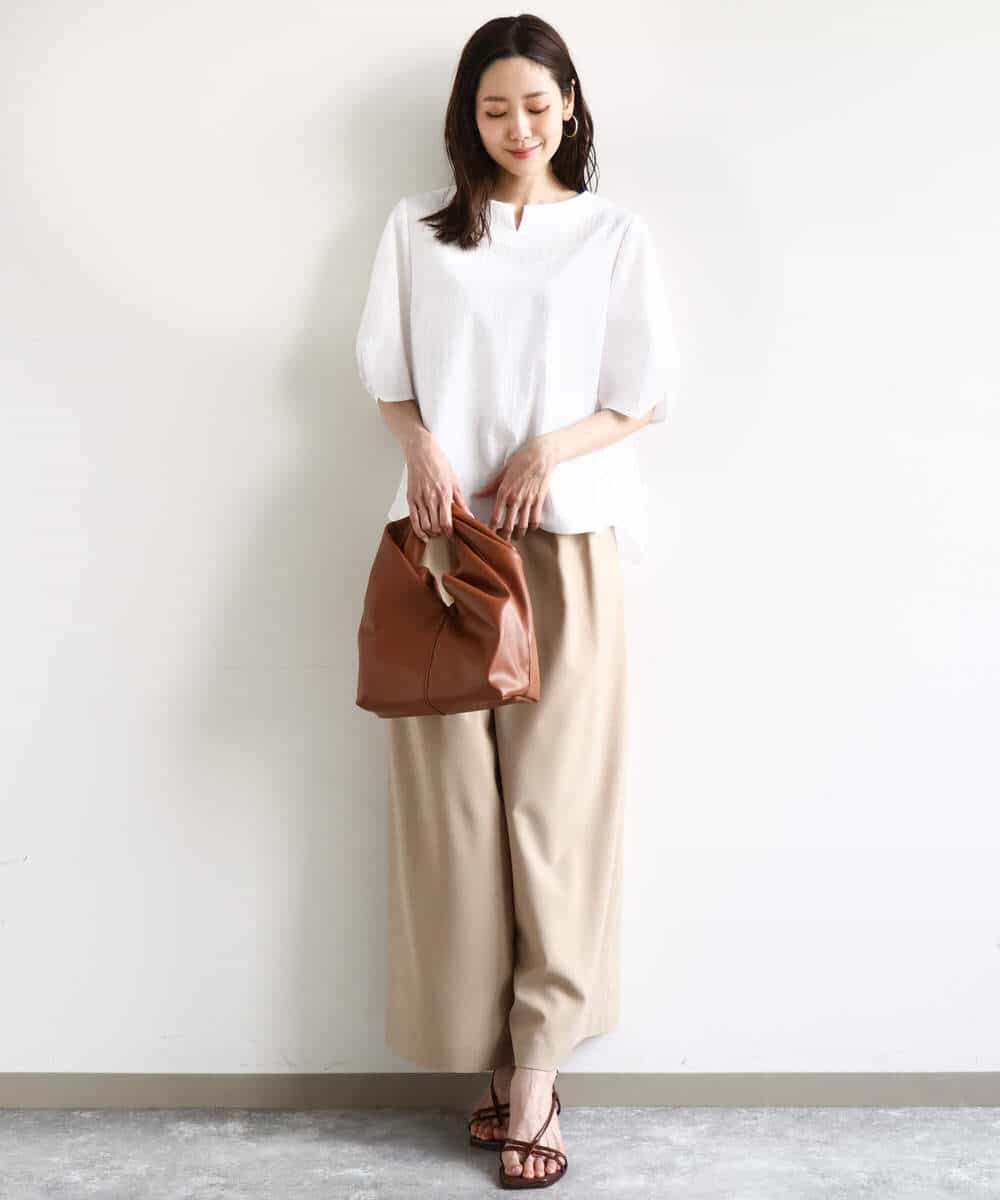 F1LHA68160 MK MICHEL KLEIN(小さいサイズ)(メゾン ドゥ サンク) 【小さいサイズ】2タックワイドパンツ/洗える ベージュ