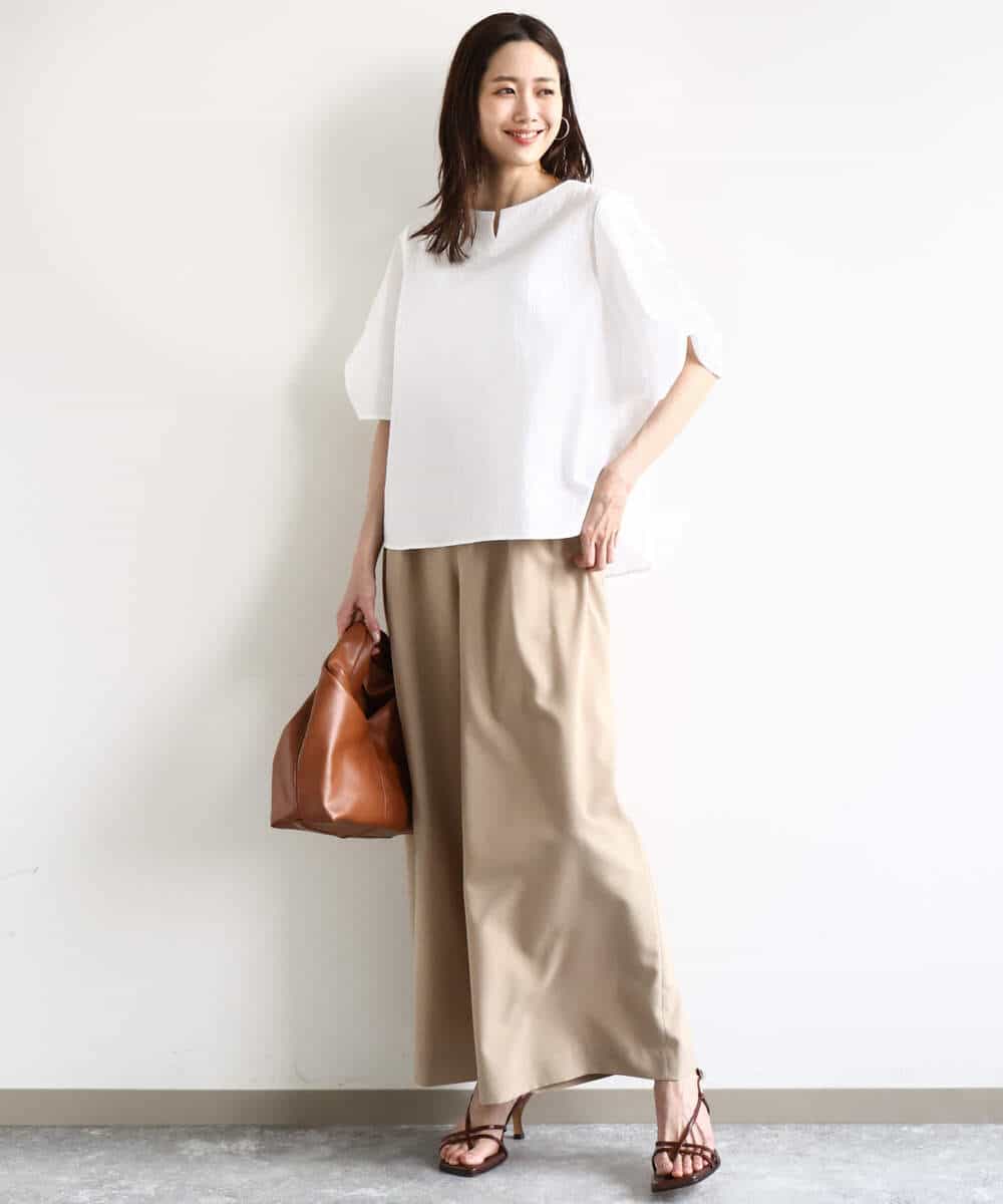 F1LHA68160 MK MICHEL KLEIN(小さいサイズ)(メゾン ドゥ サンク) 【小さいサイズ】2タックワイドパンツ/洗える ベージュ