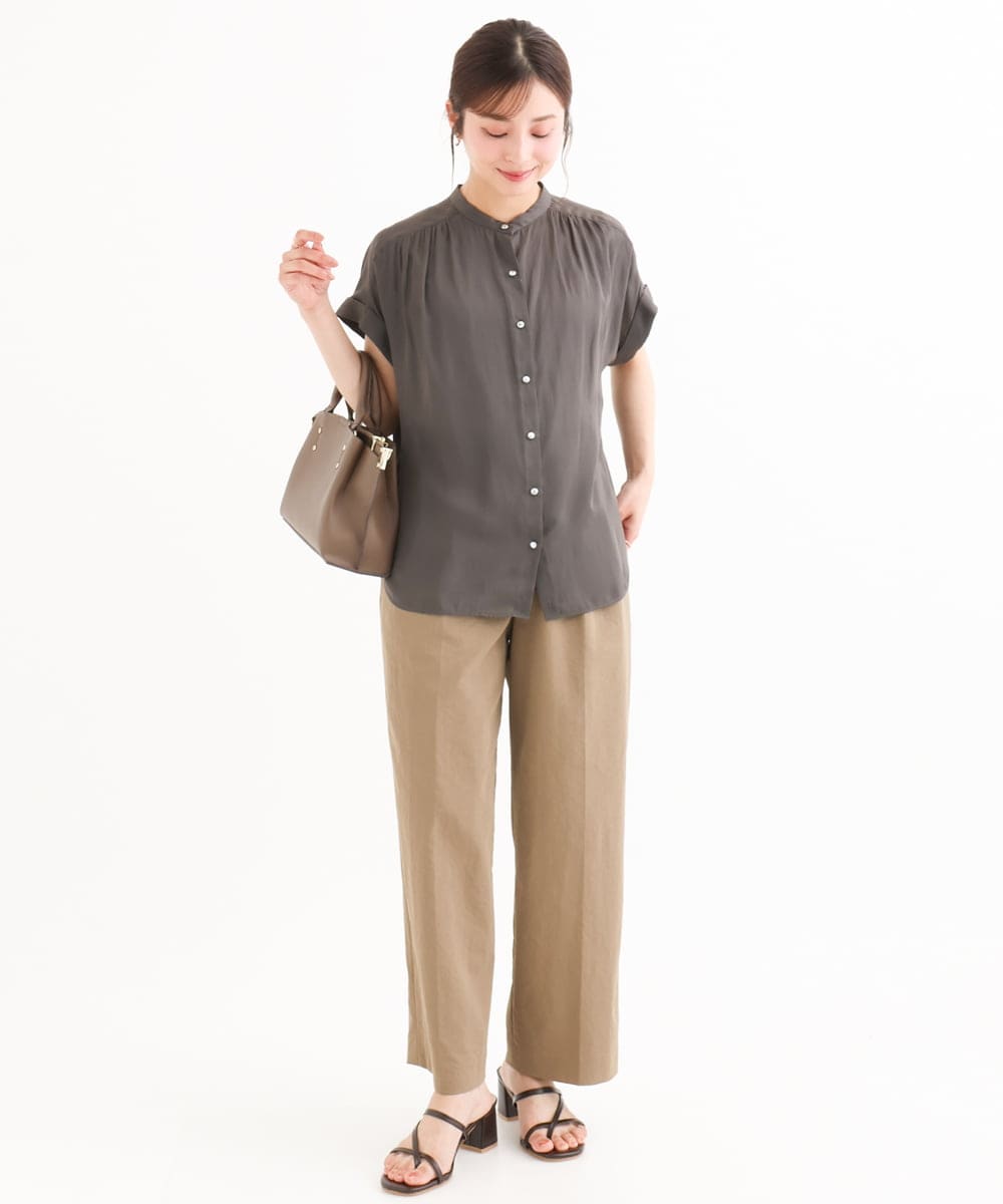 F1LHD61160 MK MICHEL KLEIN(小さいサイズ)(メゾン ドゥ サンク) 【小さいサイズ】[接触冷感/洗える]バレル風シルエットストレッチパンツ ベージュ