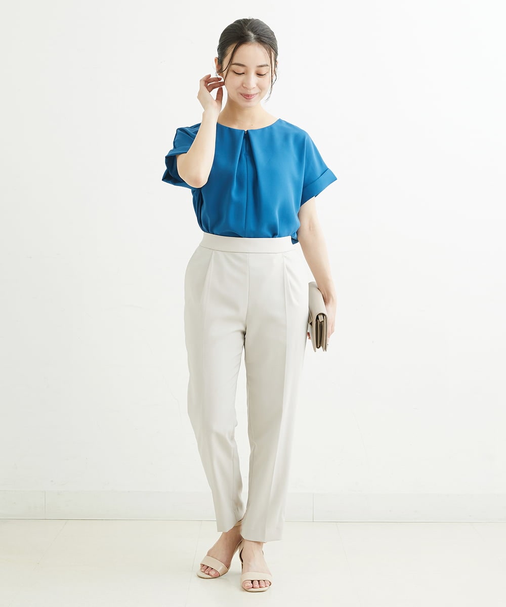 F1LHS60130 MK MICHEL KLEIN(小さいサイズ)(メゾン ドゥ サンク) 【小さいサイズ】Reflaxストレッチテーパードパンツ/洗える モカ