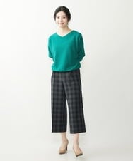 F1LIP16150 MK MICHEL KLEIN(小さいサイズ)(メゾン ドゥ サンク) 【小さいサイズ】ベーシックワイドパンツ（チェック）/Comfortシリーズ/洗える ネイビー