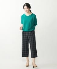 F1LIP16150 MK MICHEL KLEIN(小さいサイズ)(メゾン ドゥ サンク) 【小さいサイズ】ベーシックワイドパンツ（チェック）/Comfortシリーズ/洗える ネイビー