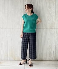 F1LIP16150 MK MICHEL KLEIN(小さいサイズ)(メゾン ドゥ サンク) 【小さいサイズ】ベーシックワイドパンツ（チェック）/Comfortシリーズ/洗える ネイビー