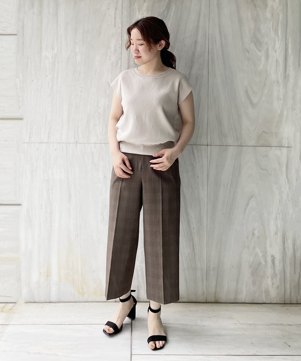 F1LIP16150 MK MICHEL KLEIN(小さいサイズ)(メゾン ドゥ サンク) 【小さいサイズ】ベーシックワイドパンツ（チェック）/Comfortシリーズ/洗える ネイビー