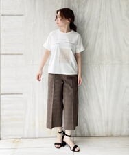 F1LIP16150 MK MICHEL KLEIN(小さいサイズ)(メゾン ドゥ サンク) 【小さいサイズ】ベーシックワイドパンツ（チェック）/Comfortシリーズ/洗える ネイビー