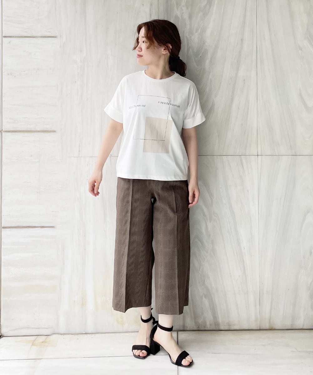 F1LIP16150 MK MICHEL KLEIN(小さいサイズ)(メゾン ドゥ サンク) 【小さいサイズ】ベーシックワイドパンツ（チェック）/Comfortシリーズ/洗える ネイビー