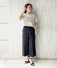 F1LIP16150 MK MICHEL KLEIN(小さいサイズ)(メゾン ドゥ サンク) 【小さいサイズ】ベーシックワイドパンツ（チェック）/Comfortシリーズ/洗える ネイビー