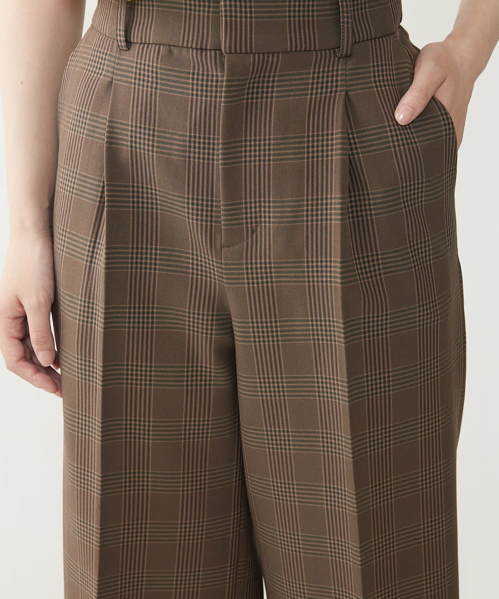 F1LIP16150 MK MICHEL KLEIN(小さいサイズ)(メゾン ドゥ サンク) 【小さいサイズ】ベーシックワイドパンツ（チェック）/Comfortシリーズ/洗える ネイビー