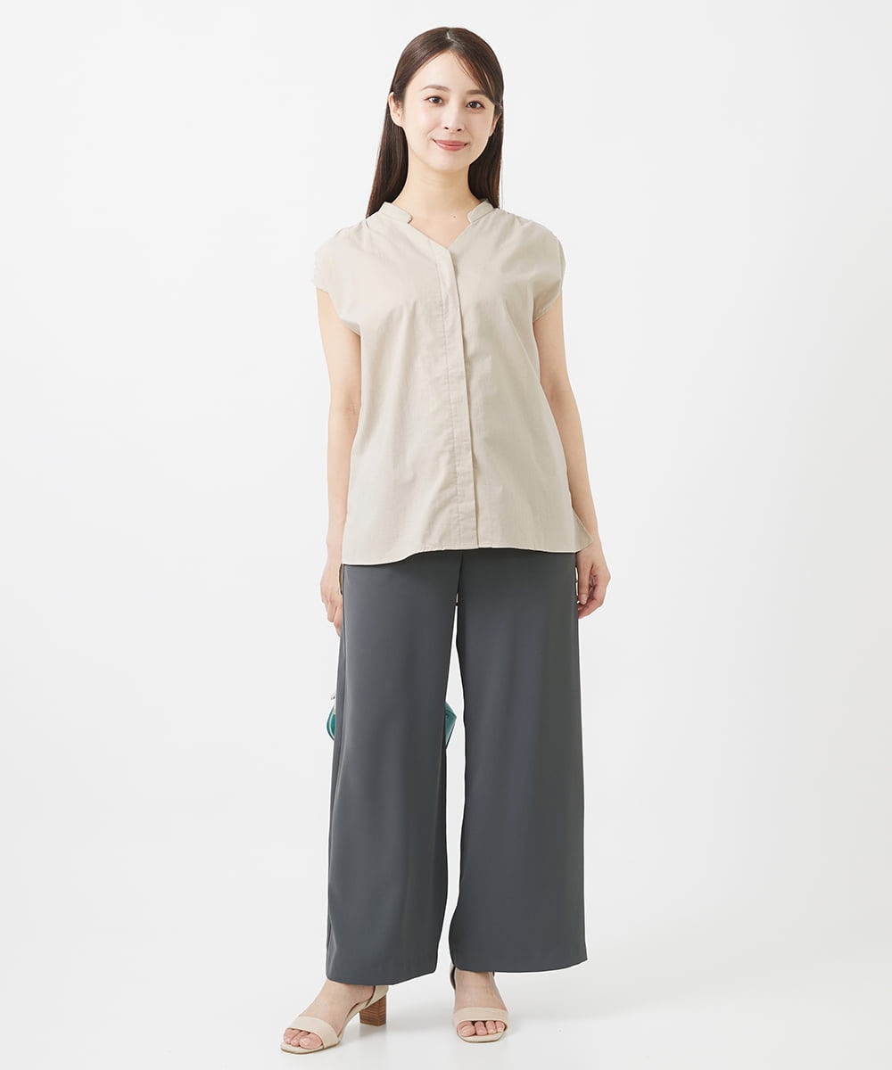 F1LIV10140 MK MICHEL KLEIN(小さいサイズ)(メゾン ドゥ サンク) 【小さいサイズ】リラクシーシルエットイージーワイドパンツ/洗える キャメル