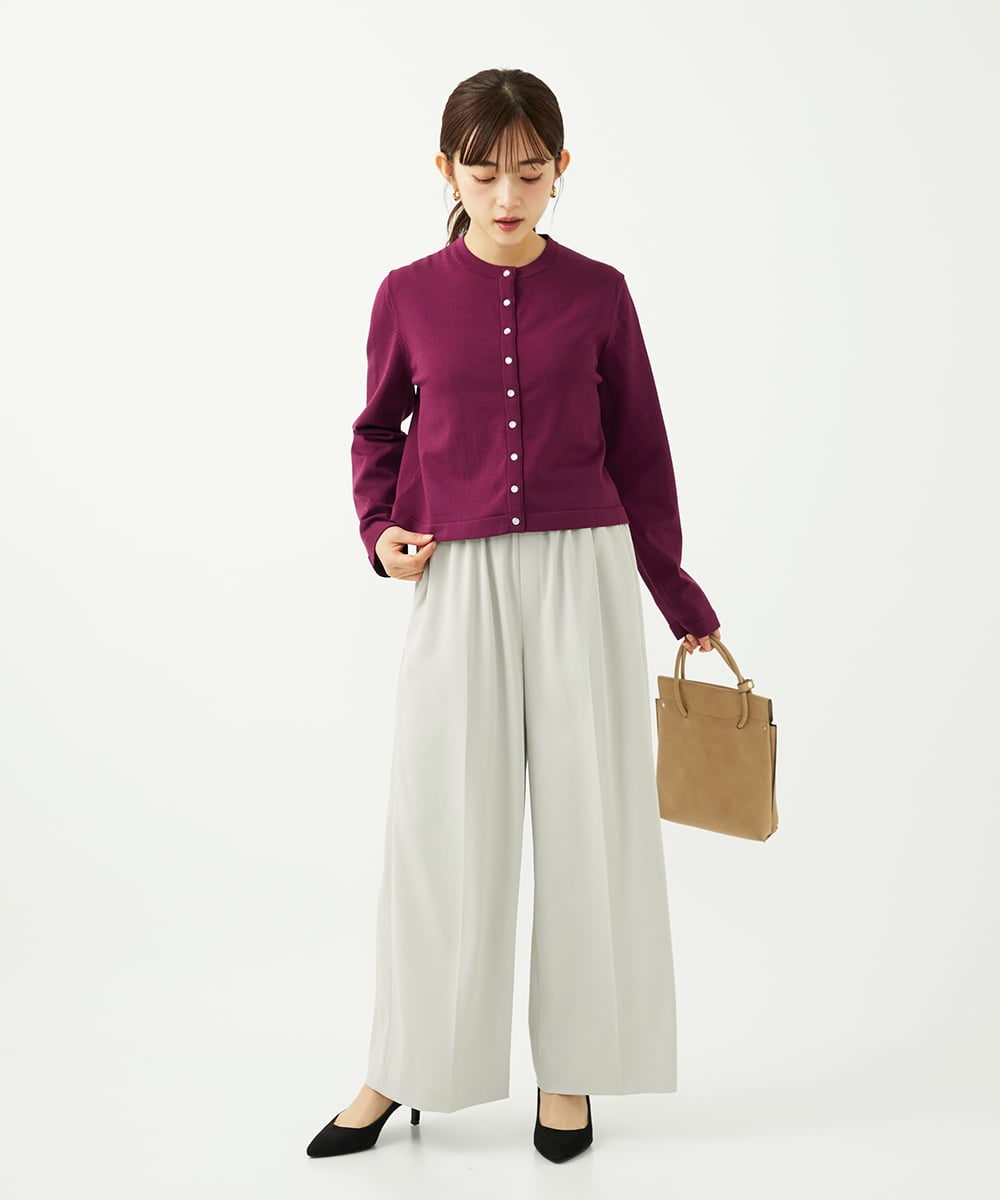 F1LJA75160 MK MICHEL KLEIN(小さいサイズ)(メゾン ドゥ サンク) 【小さいサイズ】センタープレス入りストレートワイドパンツ/UVカット/接触冷感/速乾/洗える ライトグレー