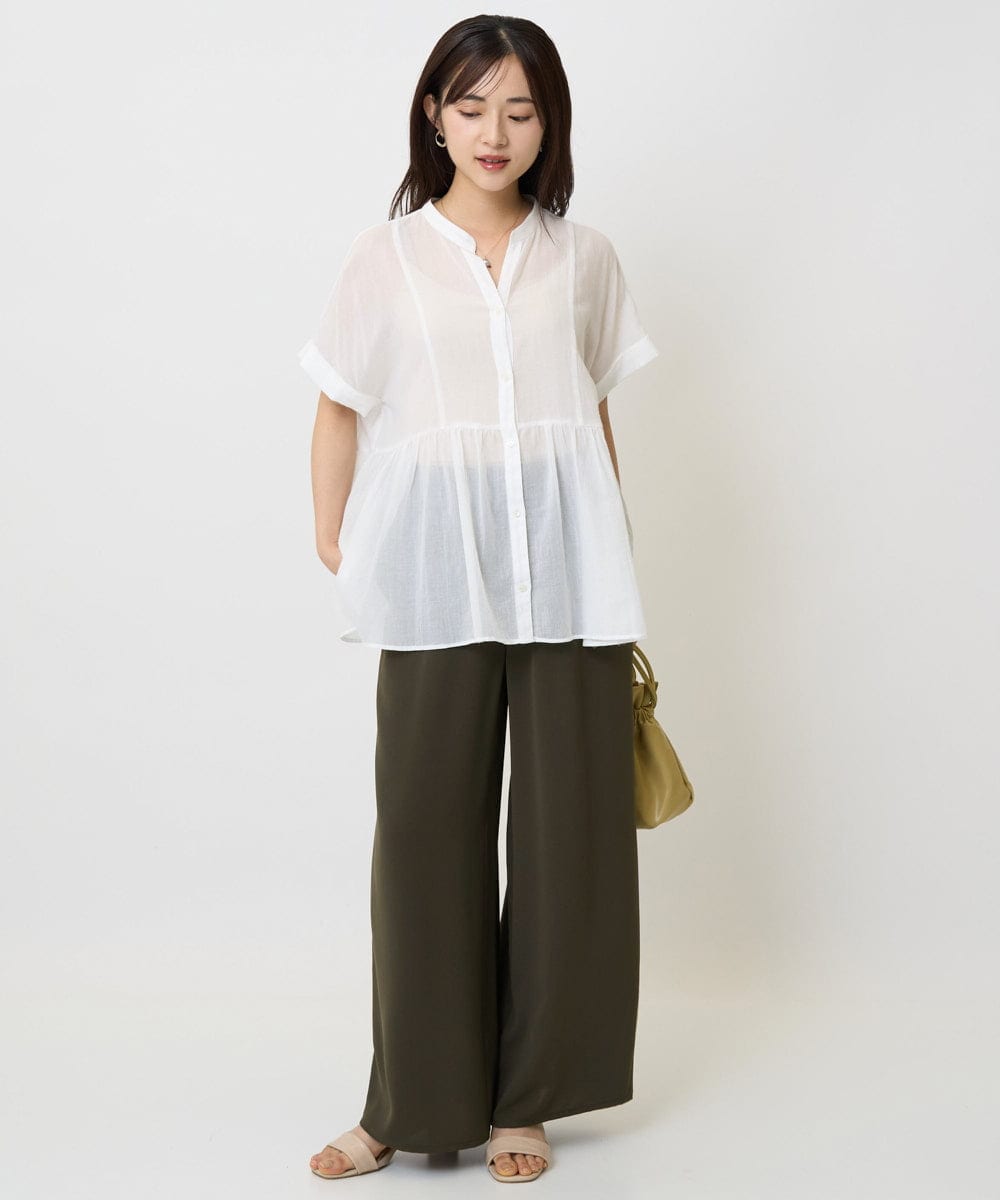F1LJA76160 MK MICHEL KLEIN(小さいサイズ)(メゾン ドゥ サンク) 【小さいサイズ】リラクシーワイドパンツ/UVカット/接触冷感/洗濯機で洗える ベージュ