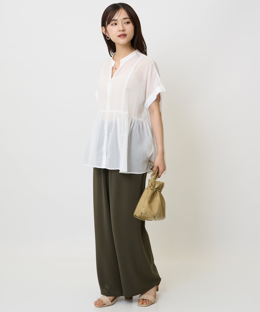 F1LJA76160 MK MICHEL KLEIN(小さいサイズ)(メゾン ドゥ サンク) 【小さいサイズ】リラクシーワイドパンツ/UVカット/接触冷感/洗濯機で洗える ベージュ