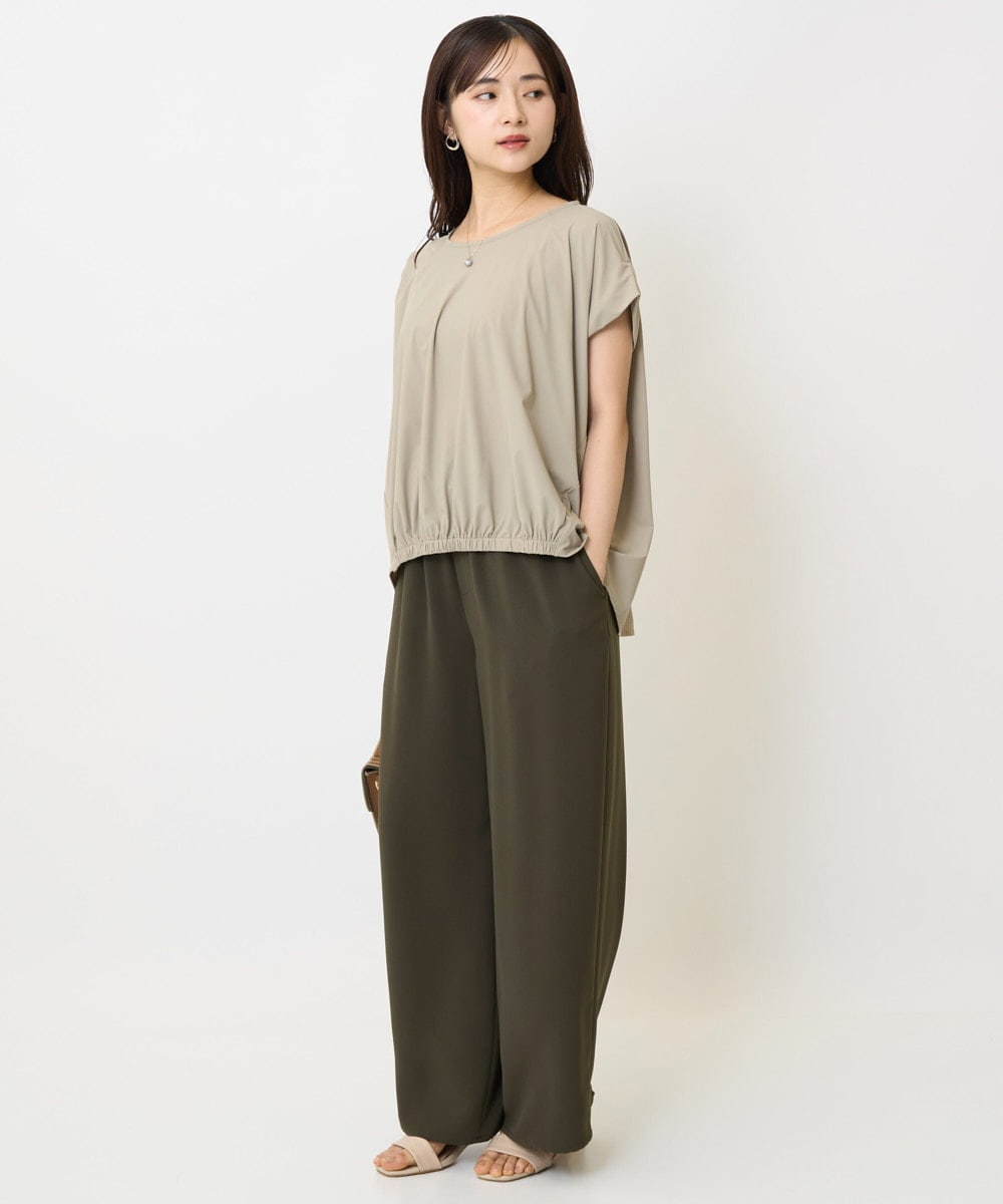 F1LJA76160 MK MICHEL KLEIN(小さいサイズ)(メゾン ドゥ サンク) 【小さいサイズ】リラクシーワイドパンツ/UVカット/接触冷感/洗濯機で洗える ベージュ