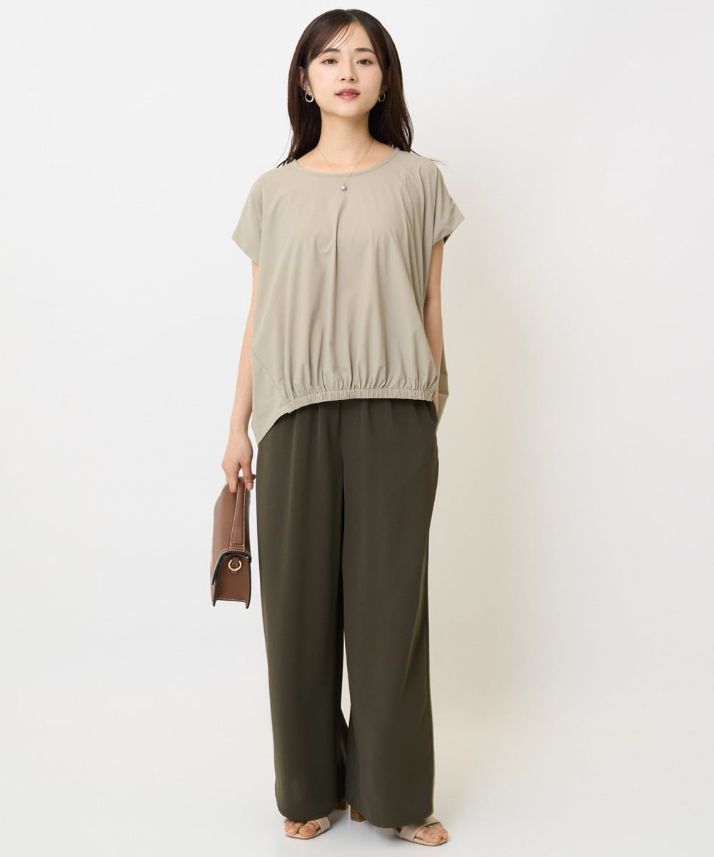 F1LJA76160 MK MICHEL KLEIN(小さいサイズ)(メゾン ドゥ サンク) 【小さいサイズ】リラクシーワイドパンツ/UVカット/接触冷感/洗濯機で洗える ベージュ
