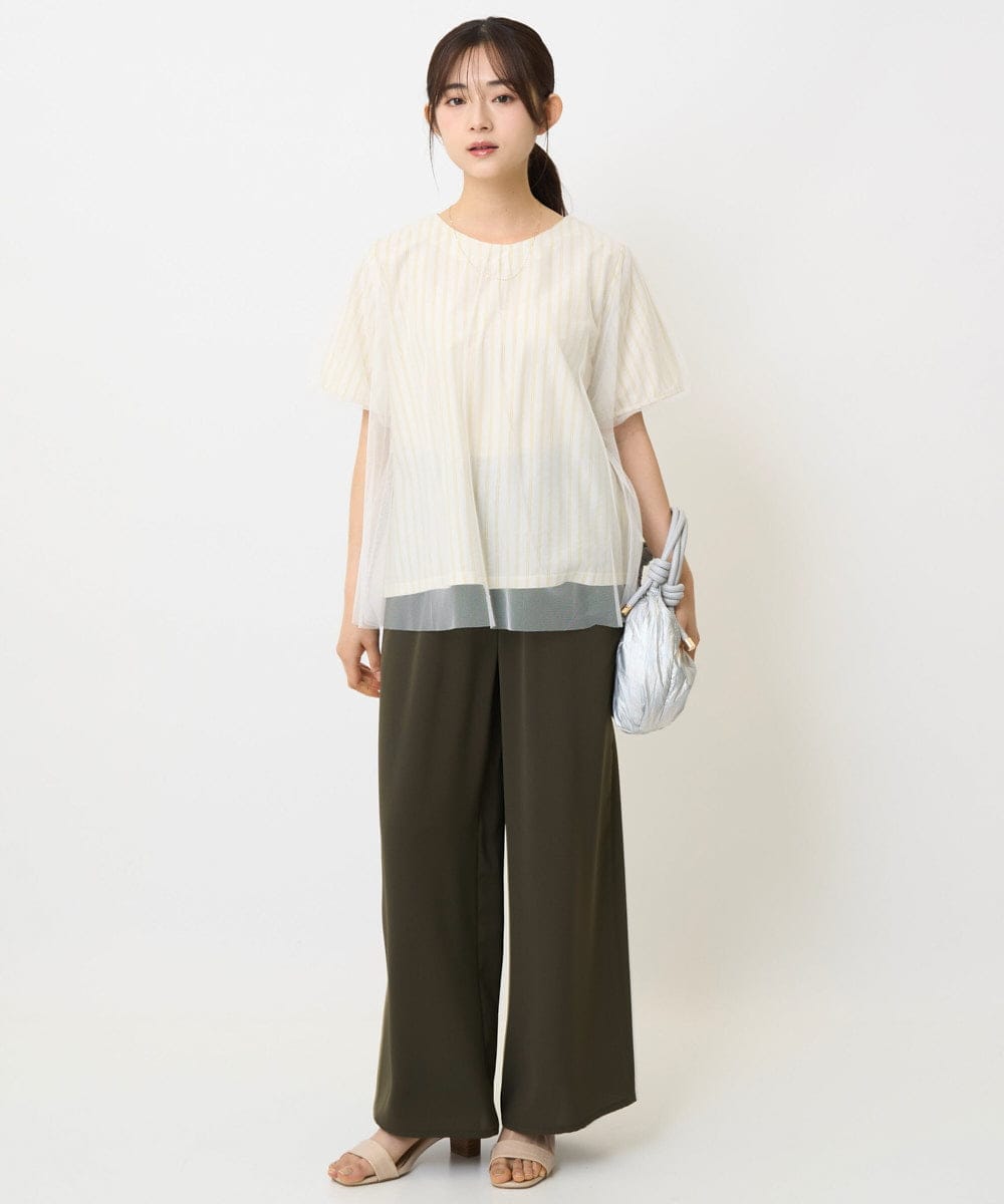 F1LJA76160 MK MICHEL KLEIN(小さいサイズ)(メゾン ドゥ サンク) 【小さいサイズ】リラクシーワイドパンツ/UVカット/接触冷感/洗濯機で洗える ベージュ