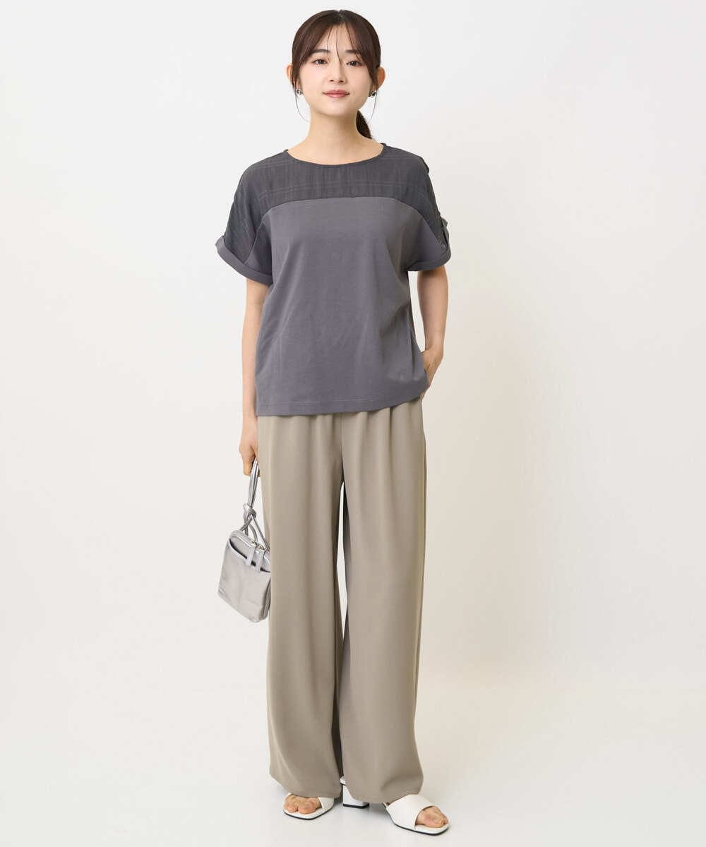 F1LJA76160 MK MICHEL KLEIN(小さいサイズ)(メゾン ドゥ サンク) 【小さいサイズ】リラクシーワイドパンツ/UVカット/接触冷感/洗濯機で洗える ベージュ