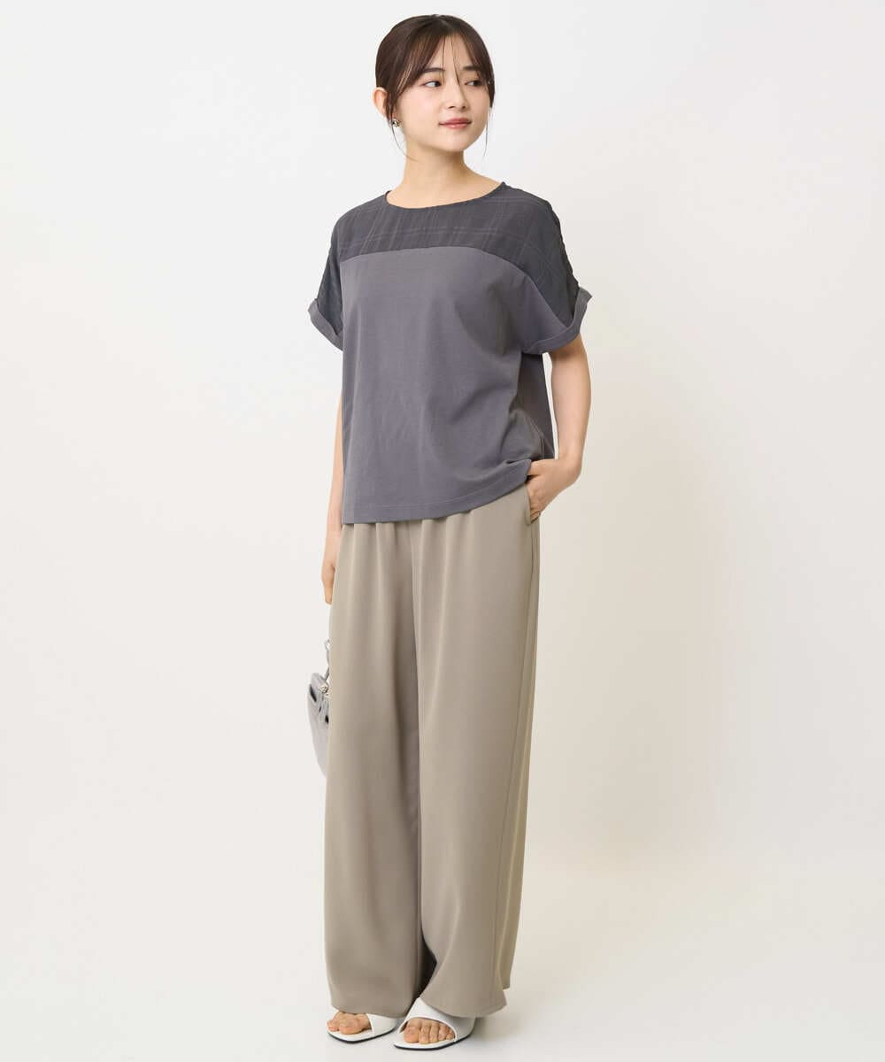 F1LJA76160 MK MICHEL KLEIN(小さいサイズ)(メゾン ドゥ サンク) 【小さいサイズ】リラクシーワイドパンツ/UVカット/接触冷感/洗濯機で洗える ベージュ