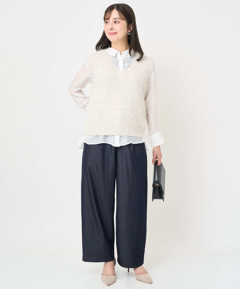 F1LJA80150 MK MICHEL KLEIN(小さいサイズ)(メゾン ドゥ サンク) 【小さいサイズ】ソフトデニムライクバレルパンツ/洗濯機で洗える ネイビー