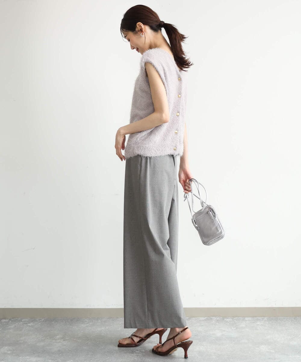 F1LJD34160 MK MICHEL KLEIN(小さいサイズ)(メゾン ドゥ サンク) 【小さいサイズ】[洗える]ストレートワイドパンツ(チェック・無地) ダークグレー（チェック）