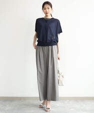 F1LJD34160 MK MICHEL KLEIN(小さいサイズ)(メゾン ドゥ サンク) 【小さいサイズ】[洗える]ストレートワイドパンツ(チェック・無地) ダークグレー（チェック）
