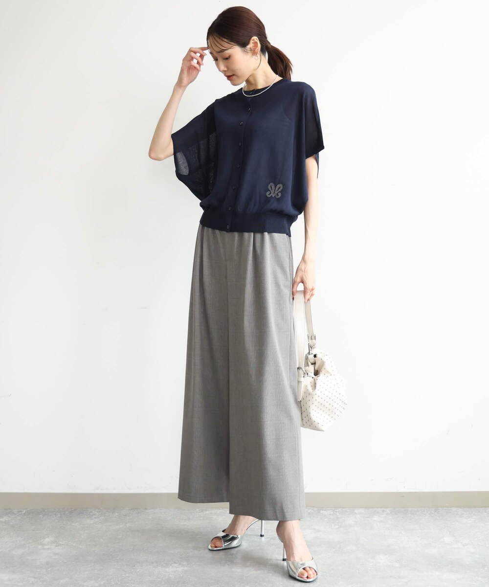 F1LJD34160 MK MICHEL KLEIN(小さいサイズ)(メゾン ドゥ サンク) 【小さいサイズ】[洗える]ストレートワイドパンツ(チェック・無地) ダークグレー（チェック）