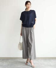 F1LJD34160 MK MICHEL KLEIN(小さいサイズ)(メゾン ドゥ サンク) 【小さいサイズ】[洗える]ストレートワイドパンツ(チェック・無地) ダークグレー（チェック）