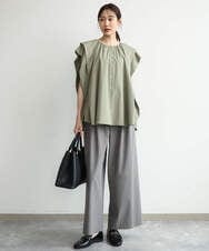 F1LJD34160 MK MICHEL KLEIN(小さいサイズ)(メゾン ドゥ サンク) 【小さいサイズ】[洗える]ストレートワイドパンツ(チェック・無地) ダークグレー（チェック）
