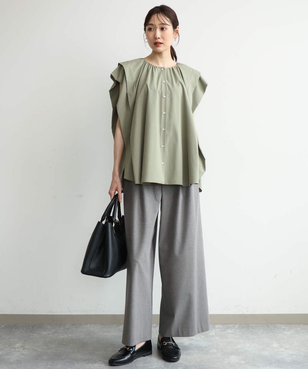 F1LJD34160 MK MICHEL KLEIN(小さいサイズ)(メゾン ドゥ サンク) 【小さいサイズ】[洗える]ストレートワイドパンツ(チェック・無地) ダークグレー（チェック）