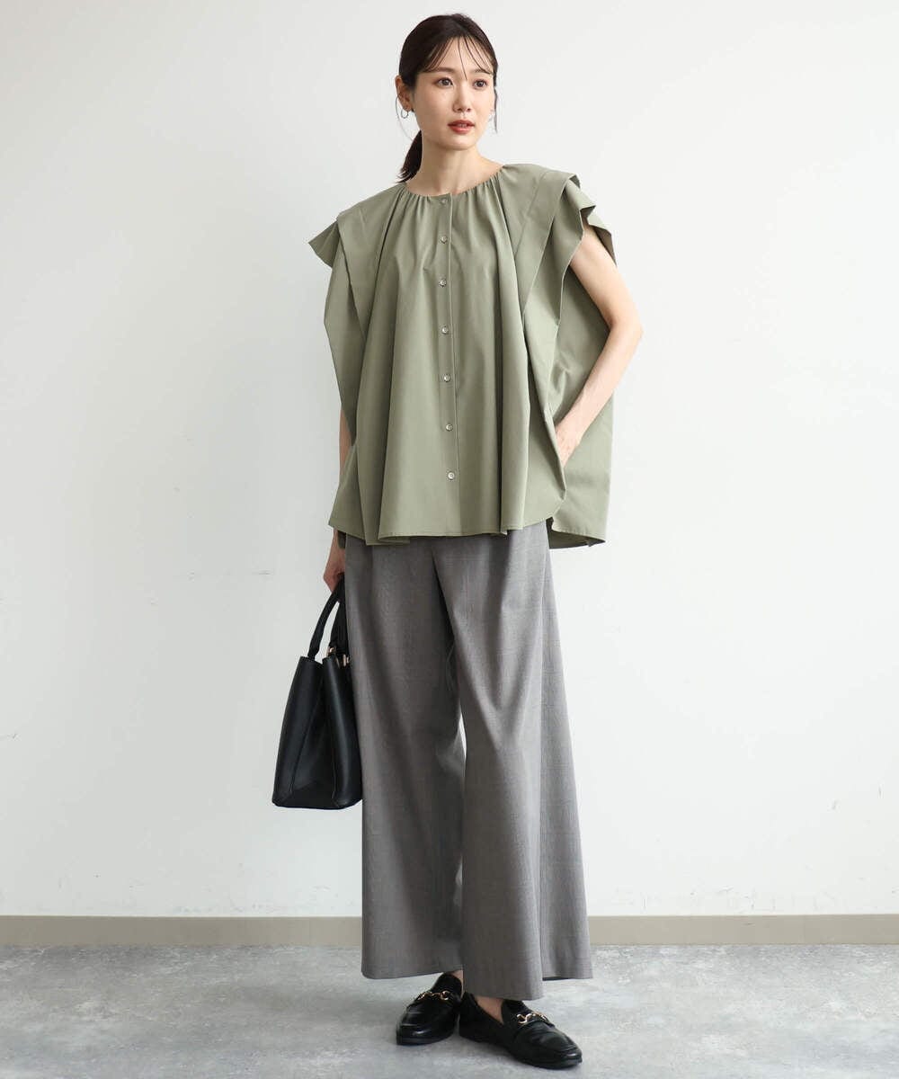 F1LJD34160 MK MICHEL KLEIN(小さいサイズ)(メゾン ドゥ サンク) 【小さいサイズ】[洗える]ストレートワイドパンツ(チェック・無地) ダークグレー（チェック）