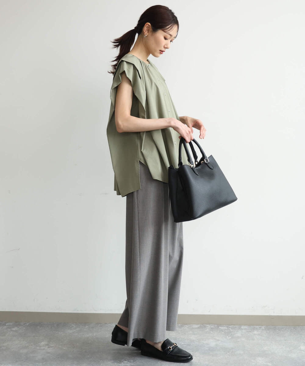 F1LJD34160 MK MICHEL KLEIN(小さいサイズ)(メゾン ドゥ サンク) 【小さいサイズ】[洗える]ストレートワイドパンツ(チェック・無地) ダークグレー（チェック）