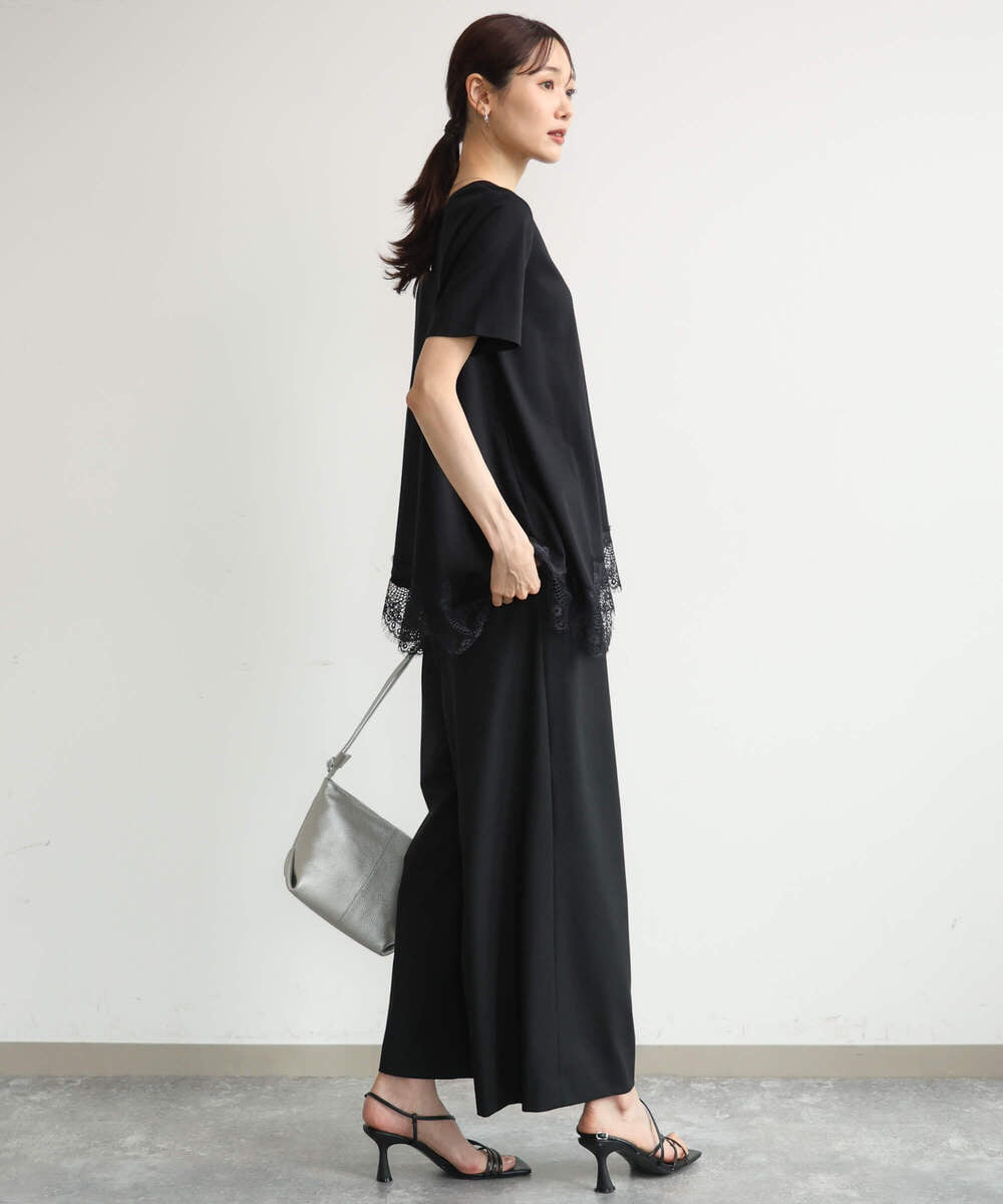 F1LJD34160 MK MICHEL KLEIN(小さいサイズ)(メゾン ドゥ サンク) 【小さいサイズ】[洗える]ストレートワイドパンツ(チェック・無地) ダークグレー（チェック）