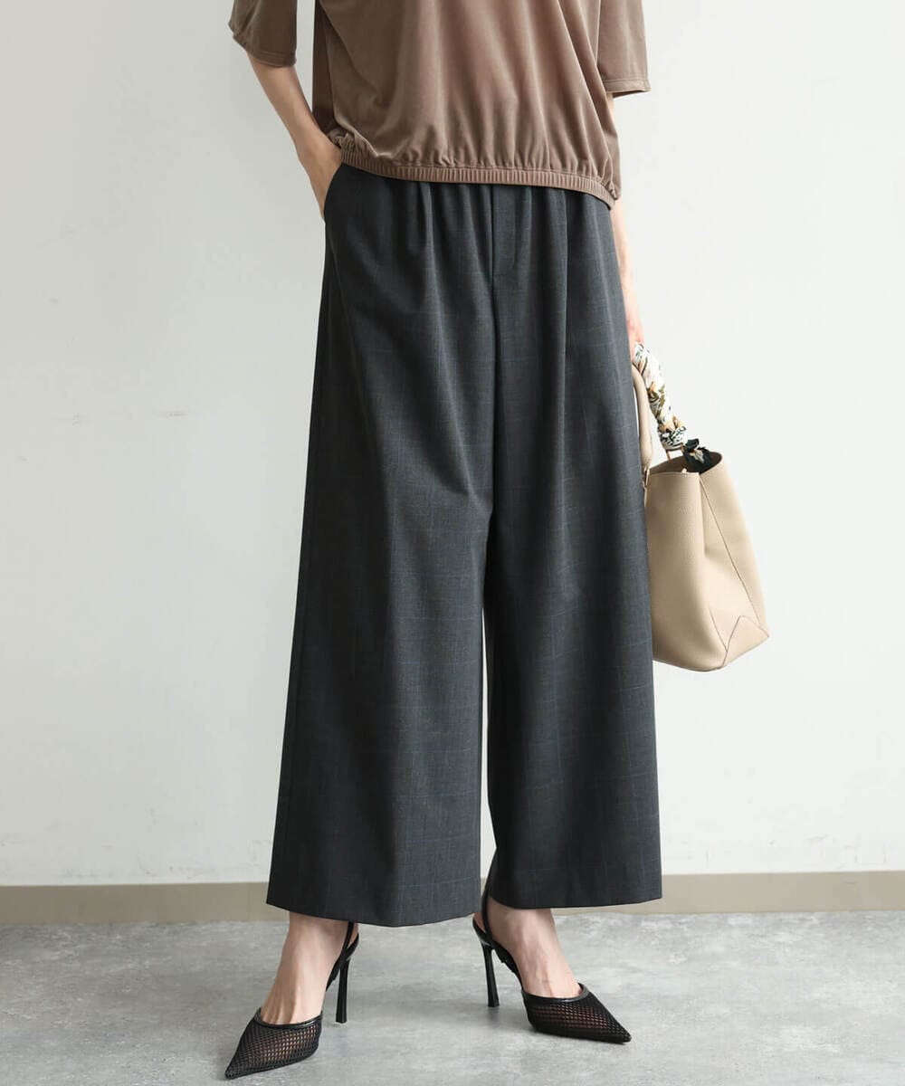 F1LJD34160 MK MICHEL KLEIN(小さいサイズ)(メゾン ドゥ サンク) 【小さいサイズ】[洗える]ストレートワイドパンツ(チェック・無地) ダークグレー（チェック）