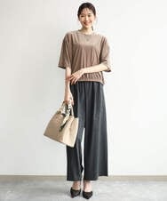 F1LJD34160 MK MICHEL KLEIN(小さいサイズ)(メゾン ドゥ サンク) 【小さいサイズ】[洗える]ストレートワイドパンツ(チェック・無地) ダークグレー（チェック）