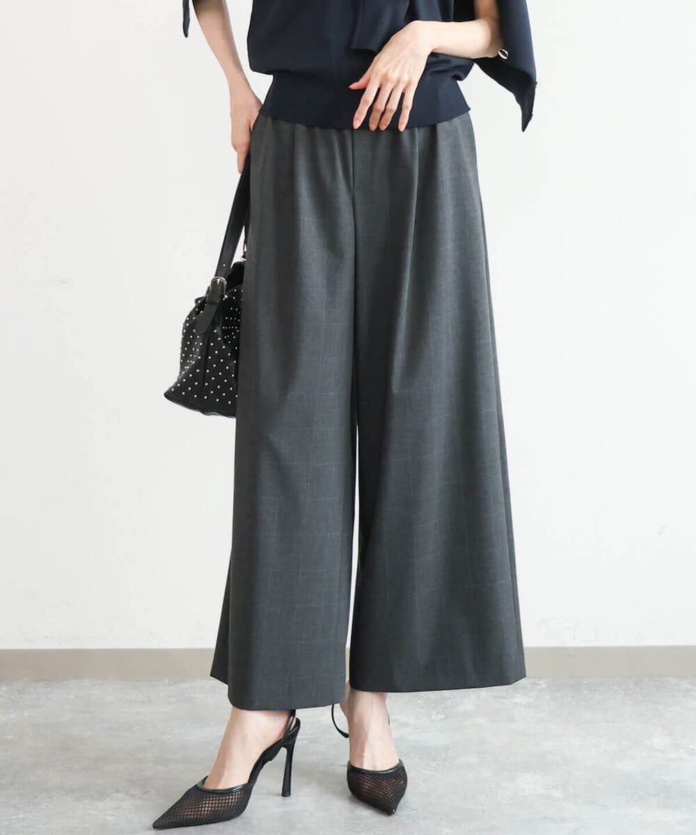 F1LJD34160 MK MICHEL KLEIN(小さいサイズ)(メゾン ドゥ サンク) 【小さいサイズ】[洗える]ストレートワイドパンツ(チェック・無地) ダークグレー（チェック）