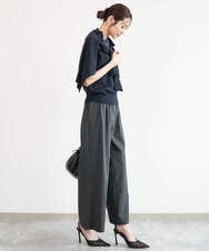 F1LJD34160 MK MICHEL KLEIN(小さいサイズ)(メゾン ドゥ サンク) 【小さいサイズ】[洗える]ストレートワイドパンツ(チェック・無地) ダークグレー（チェック）