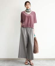 F1LJD34160 MK MICHEL KLEIN(小さいサイズ)(メゾン ドゥ サンク) 【小さいサイズ】[洗える]ストレートワイドパンツ(チェック・無地) ダークグレー（チェック）