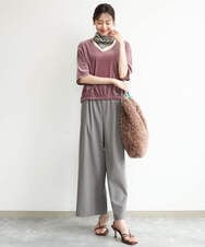 F1LJD34160 MK MICHEL KLEIN(小さいサイズ)(メゾン ドゥ サンク) 【小さいサイズ】[洗える]ストレートワイドパンツ(チェック・無地) ダークグレー（チェック）