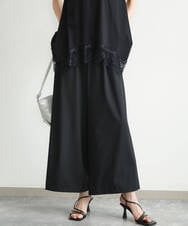 F1LJD34160 MK MICHEL KLEIN(小さいサイズ)(メゾン ドゥ サンク) 【小さいサイズ】[洗える]ストレートワイドパンツ(チェック・無地) ブラック（無地）
